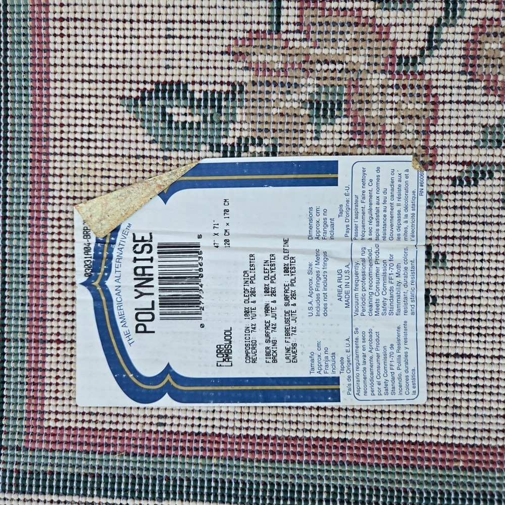 Floral Rose Accent Rug Area Rug Cream Pink Green Fringe USA 47" x 71 in - Picture 11 of 12